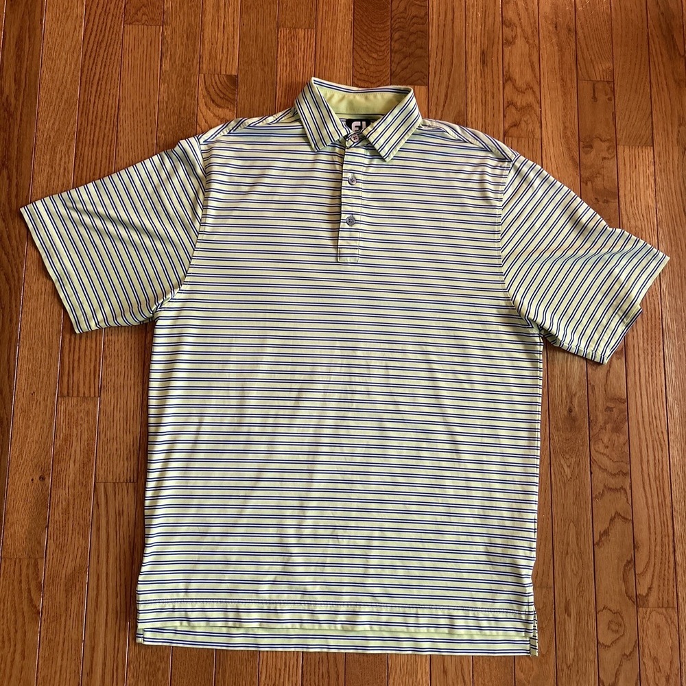 FootJoy Polo Shirt Mens Size Medium Green White Blue Striped Comfort Golf